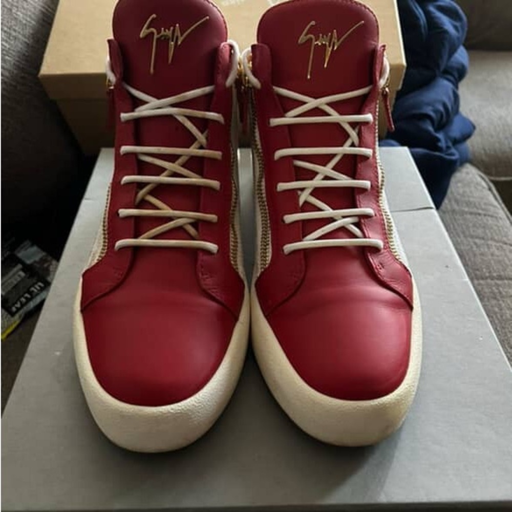 Giuseppe Zanotti Red and White High-Top Sneakers